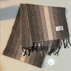 Gray and Cream Striped lamsbwool Scarf with Fringe by Edinburgh